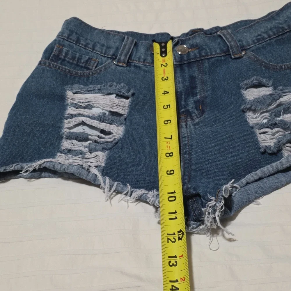 Pretty Little Thing Women's Distressed Denim Shorts‎ Blue Size UK:14 US:10